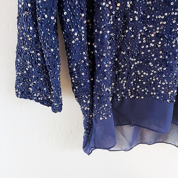 NWT Gold Hawk Sequin Dressy Navy Blue Top Size Medium Party Holiday Fall - Picture 5 of 7